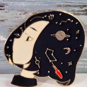 #2569, KAZEL ILLUSTRATION "REVERIE" COSMIC ENAMEL BROOCH Sz 2x2" 